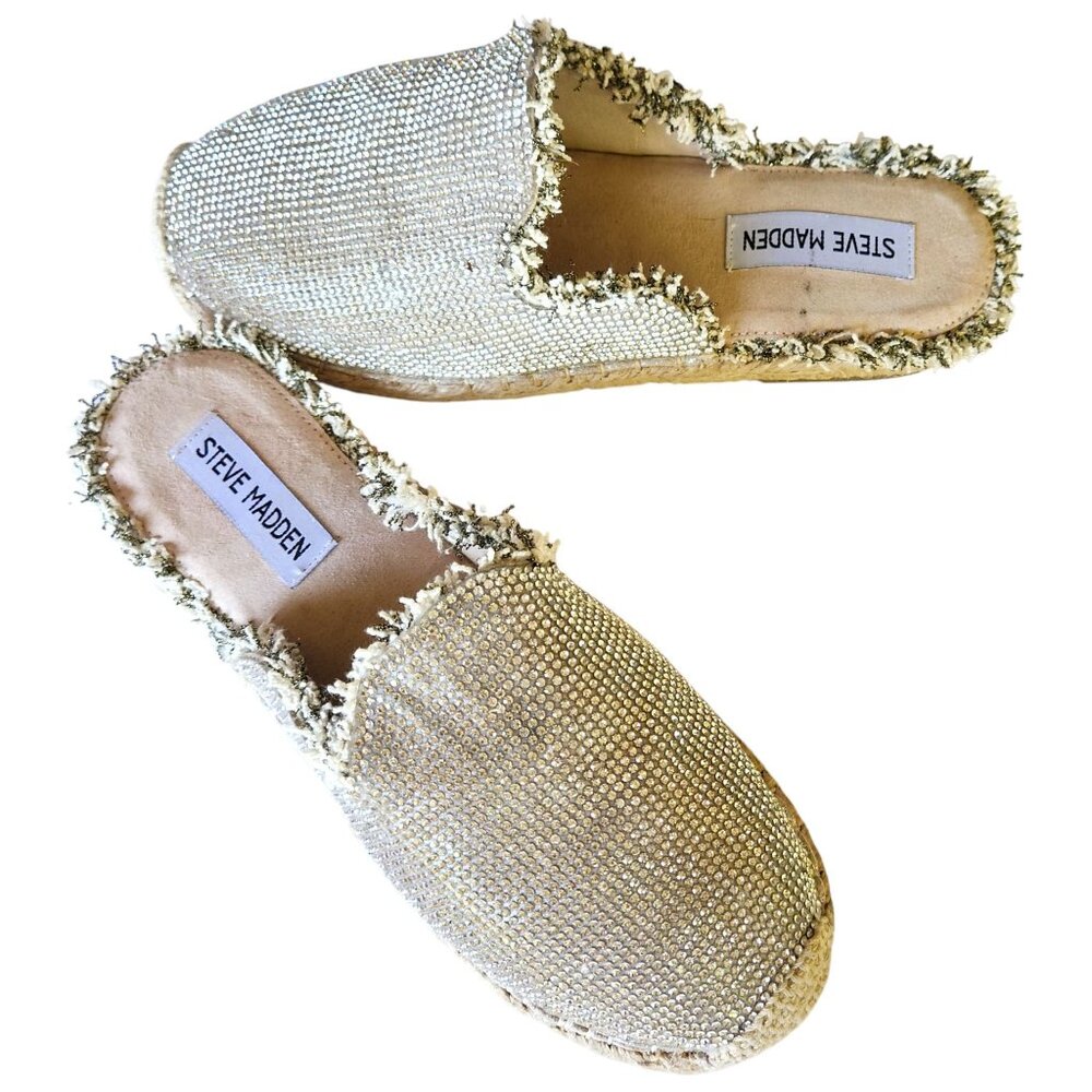 Steve Madden TROPEZ Rhinestone Encrusted Slip-On Espadrille Mules Women's SZ 7.5
